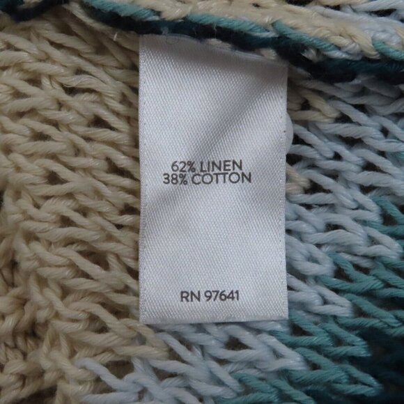 J Jill Women Petite Large PL Loose Knit Sweater Tan Blue Stripe Striped Pullover - Picture 8 of 10